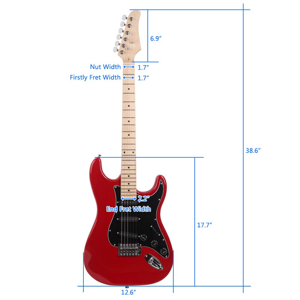 39 Inch Beginner Electric Guitar Kit with Bag, Strap, 20W Amplifier, Red E995756