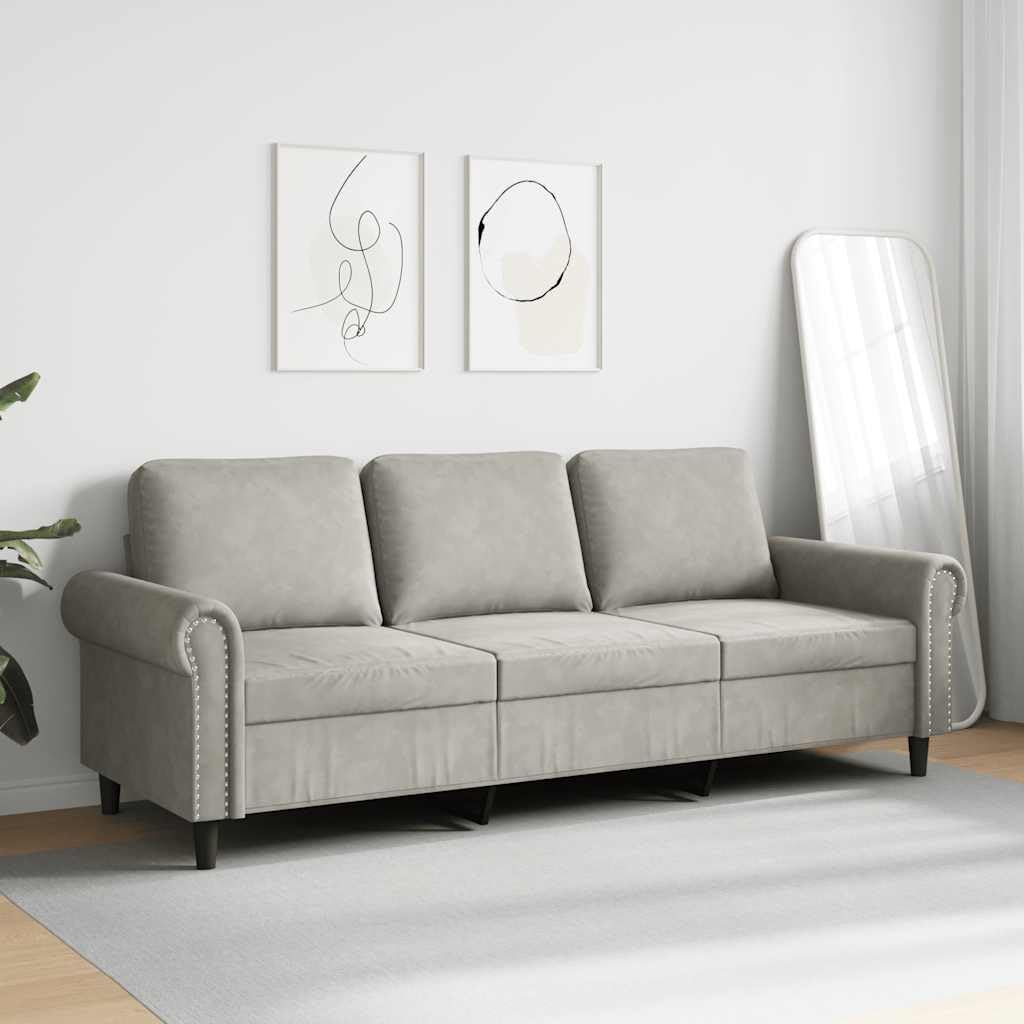 Light Gray Velvet 3-Seater Sofa H2586
