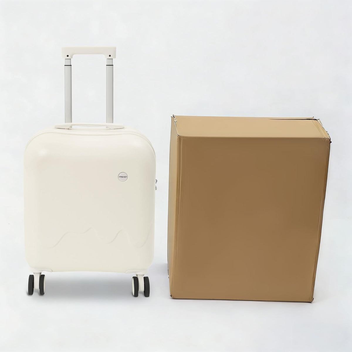 Pearl White 18In Hardside Rolling Suitcase with Cup Holder & USB Port D287284