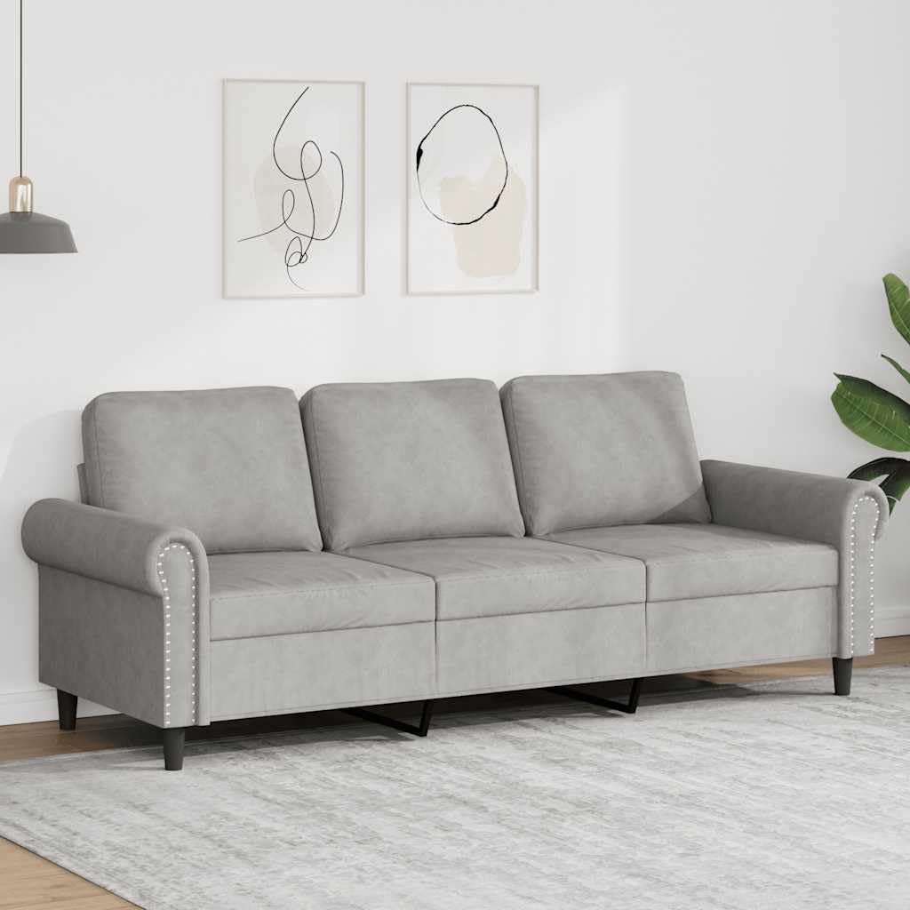 Light Gray Velvet 3-Seater Sofa H2586