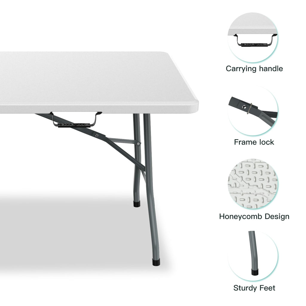 6 ft Portable Folding Table, Waterproof Top, 330 lb Capacity W133