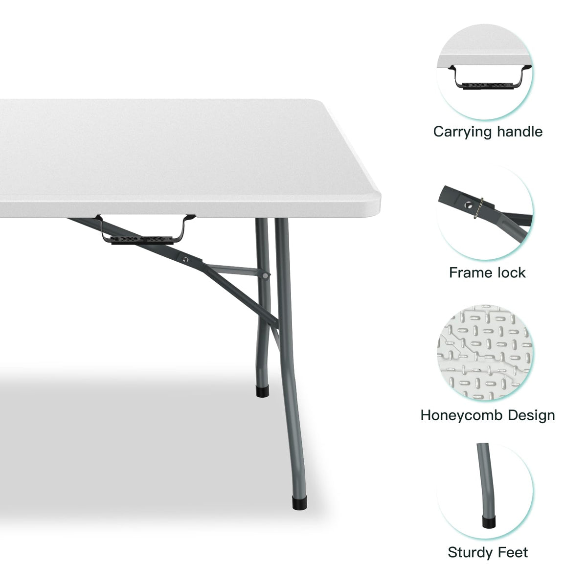 6 ft Portable Folding Table, Waterproof Top, 330 lb Capacity W133