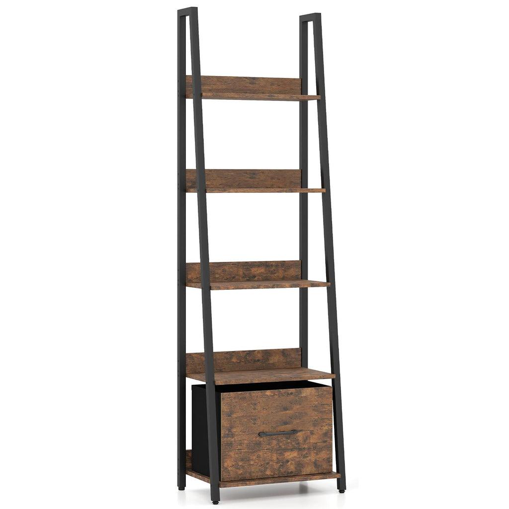 5-Tier Ladder Bookshelf with Fabric Drawer L26614
