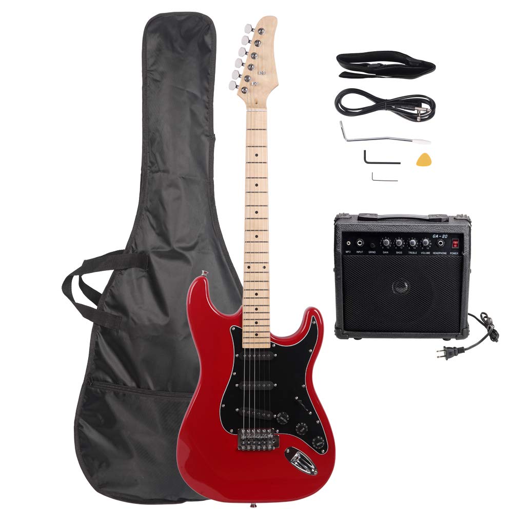 39 Inch Beginner Electric Guitar Kit with Bag, Strap, 20W Amplifier, Red E995756