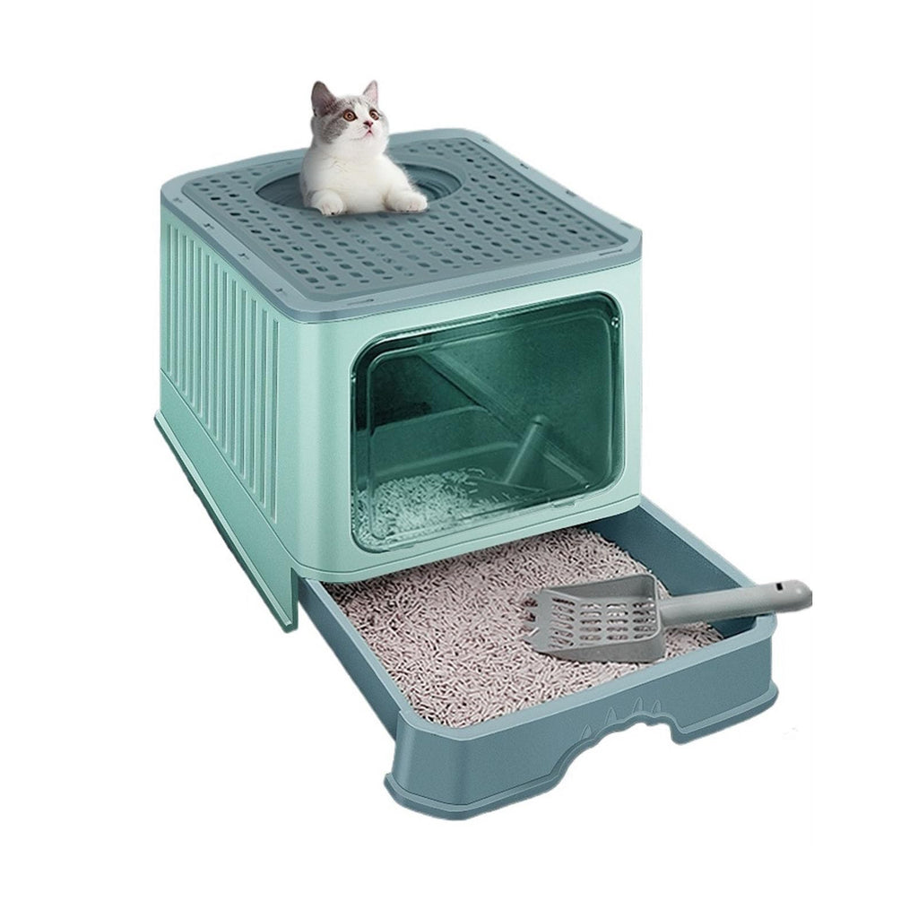 Enclosed Foldable Cat Litter Box with Lid H476995