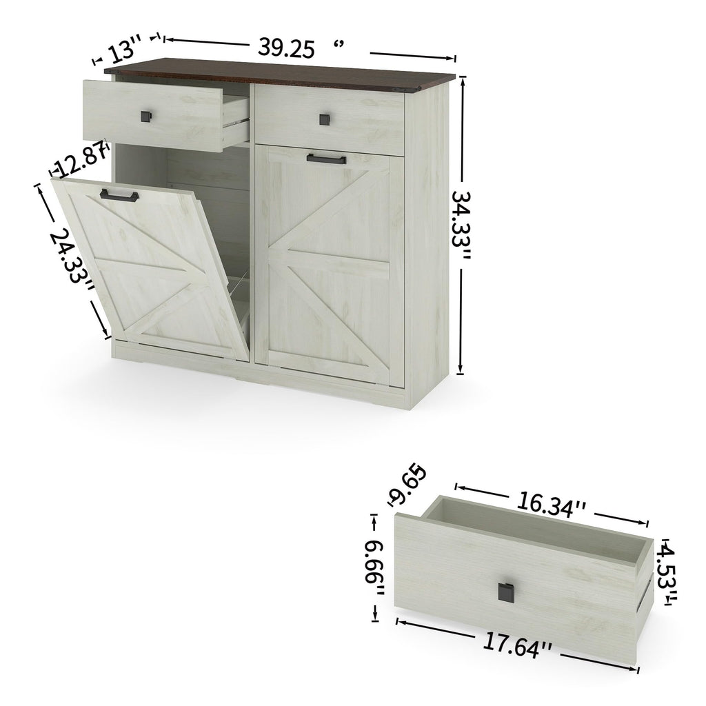 Antique White Double Tilt Out Trash Cabinet with 2 Drawers E97088