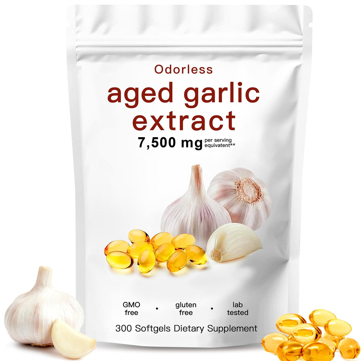 7500mg Organic Garlic Capsules Supplement, Vegetarian, Non-GMO, 300 Count X1627