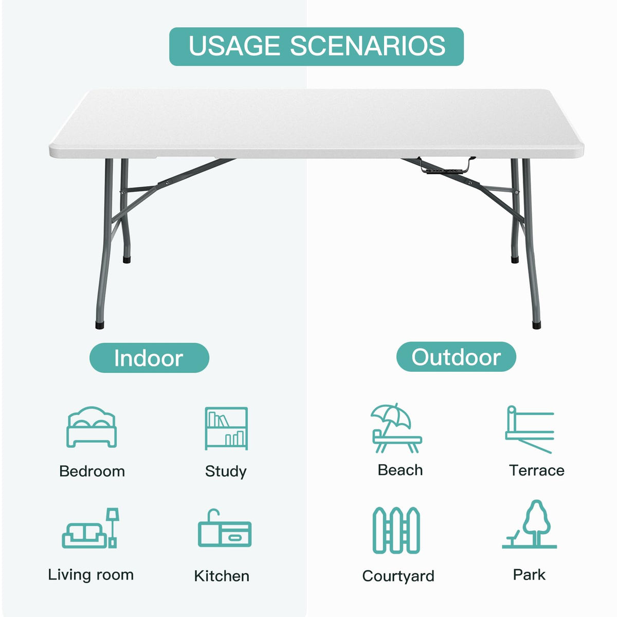 6 ft Portable Folding Table, Waterproof Top, 330 lb Capacity W133