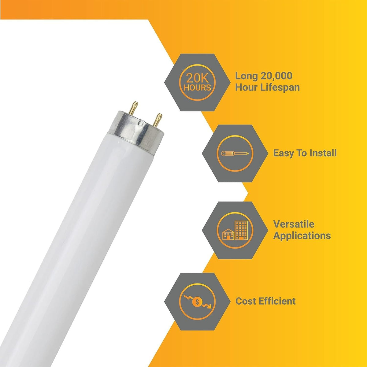 24 Inch T8 Fluorescent Tube Light Bulb 17W 4100K Cool White G13 Base Pack of 30 F126903