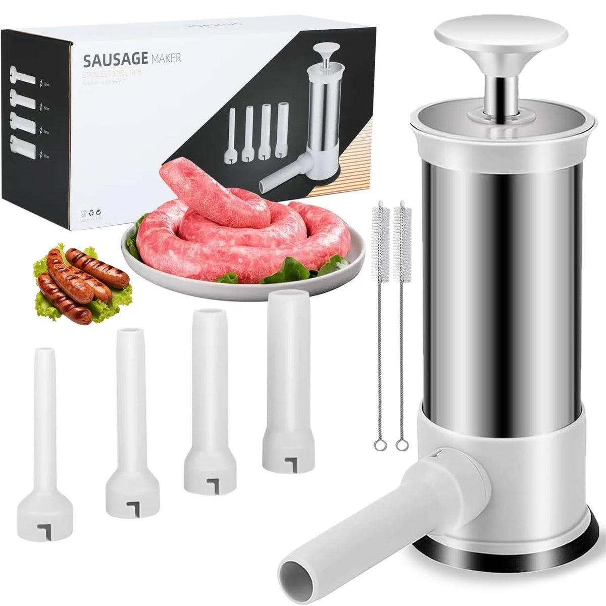 2.2lb Stainless Steel Sausage Stuffer with 4 Stuffing Tubes N88318