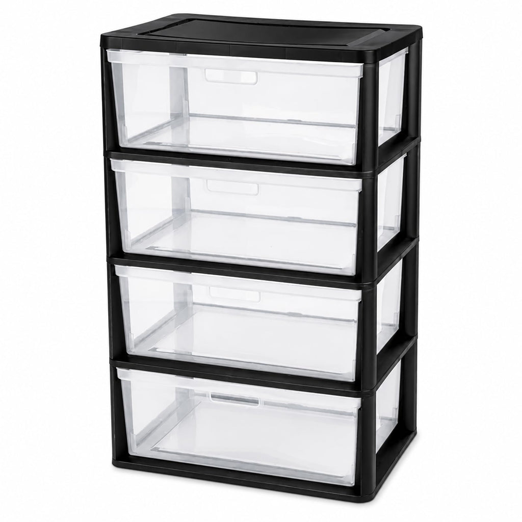 Wide 4 Drawer Plastic Storage Tower Organizer C905