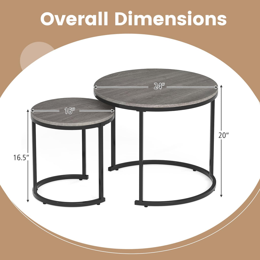 Round Nesting Coffee Table Set of 2 Grey Oak I901581