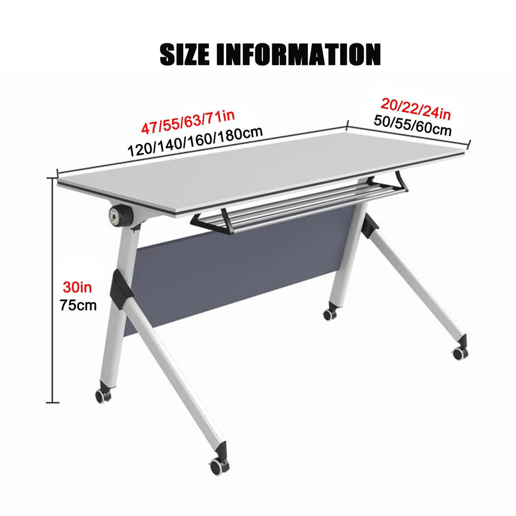 Portable Folding Conference Table with Storage and Wheels B9029