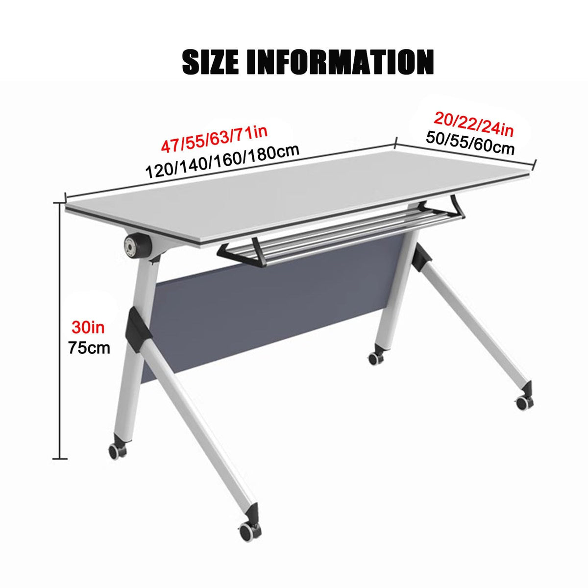 Portable Folding Conference Table with Storage and Wheels B9029