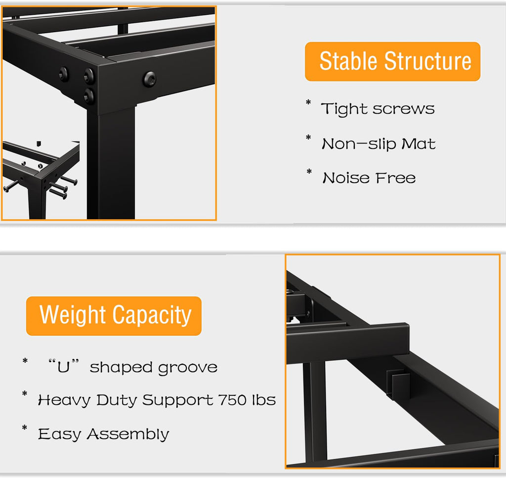 Queen Size Platform Bed Frame Steel Slat Support Black R2649