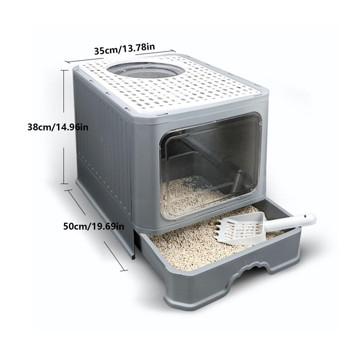 Enclosed Foldable Cat Litter Box with Lid H476995