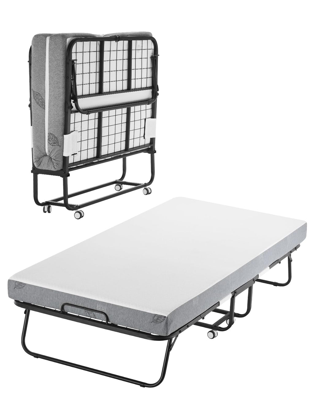 White Twin Size Folding Bed with 5 in Memory Foam Mattress V887
