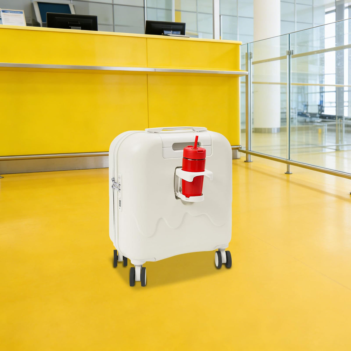 Pearl White 18In Hardside Rolling Suitcase with Cup Holder & USB Port D287284