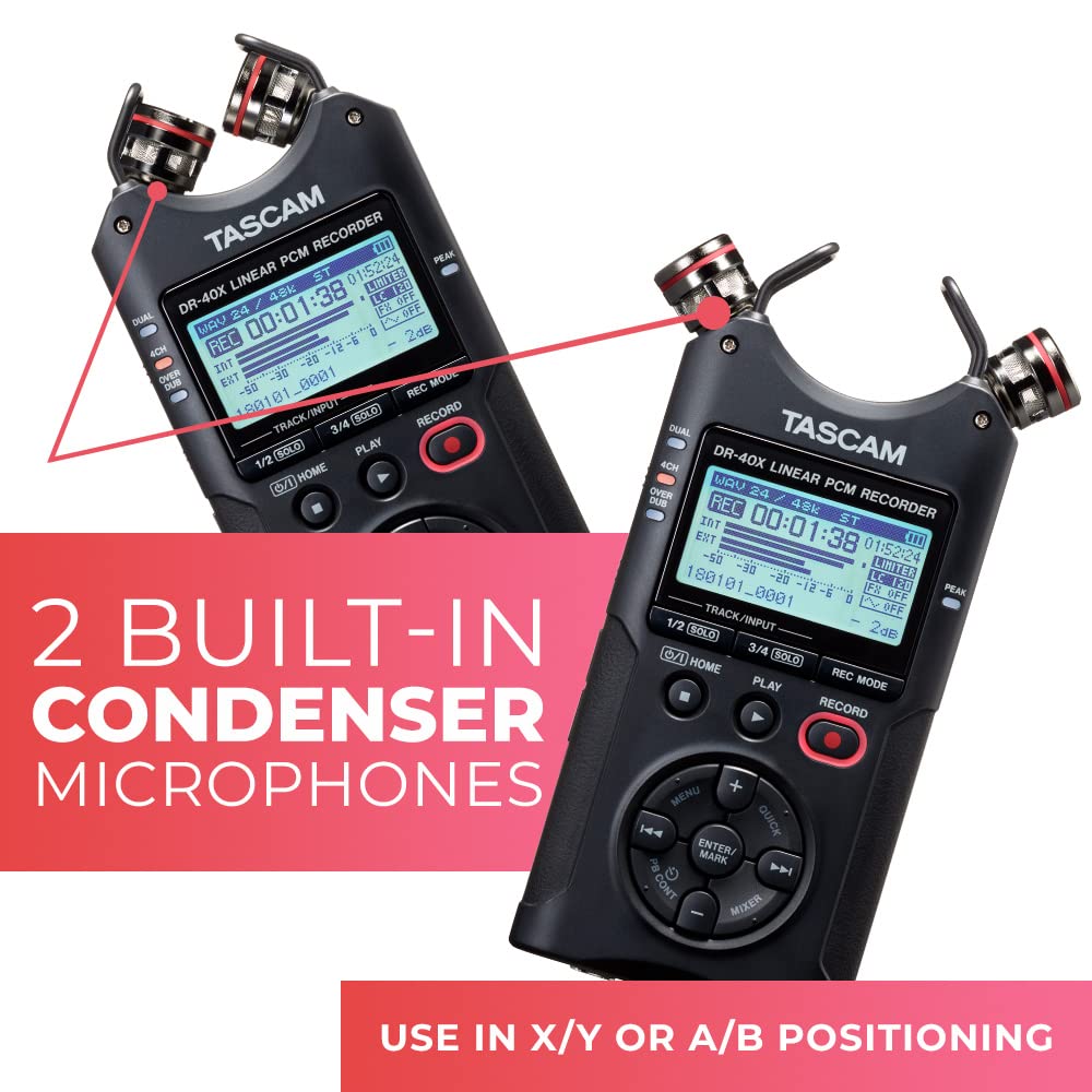 4-Track Portable Handheld Field Recorder with 2 XLR/TRS Inputs R893418