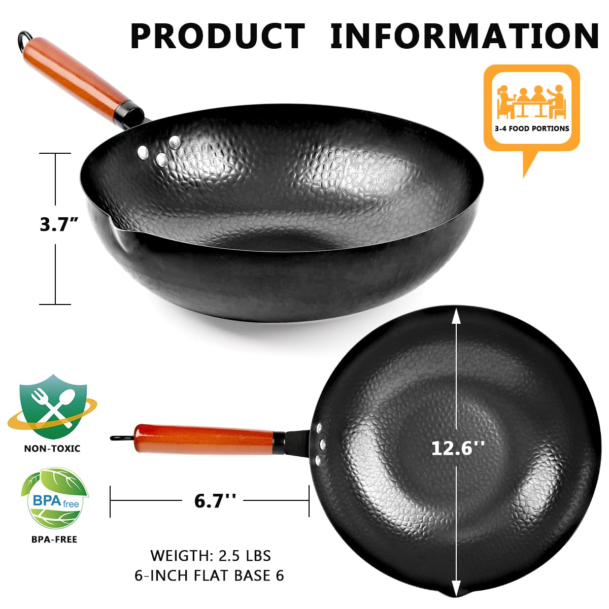 14 Piece Carbon Steel Wok Pan Set with Wooden Lid J184678
