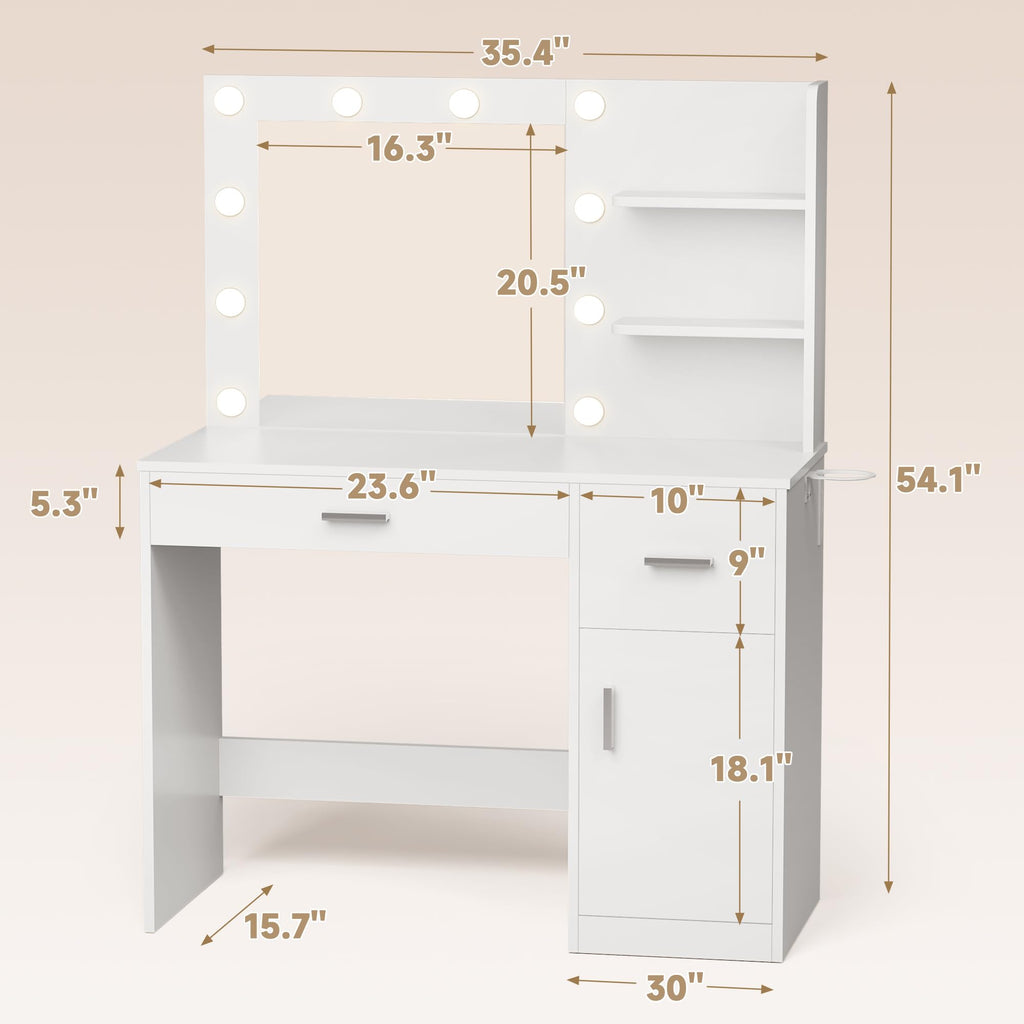 White Vanity Desk with Mirror & Charging Station Z340487