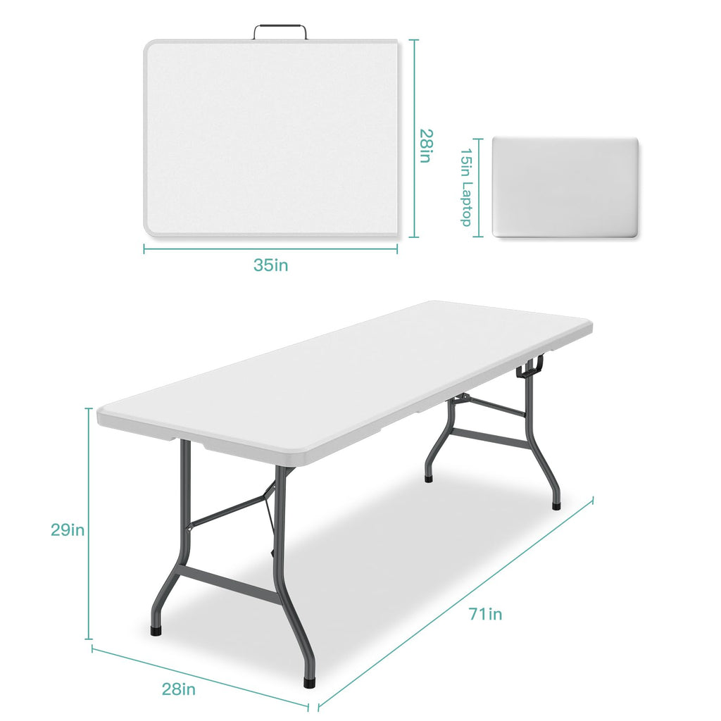 6 ft Portable Folding Table, Waterproof Top, 330 lb Capacity W133