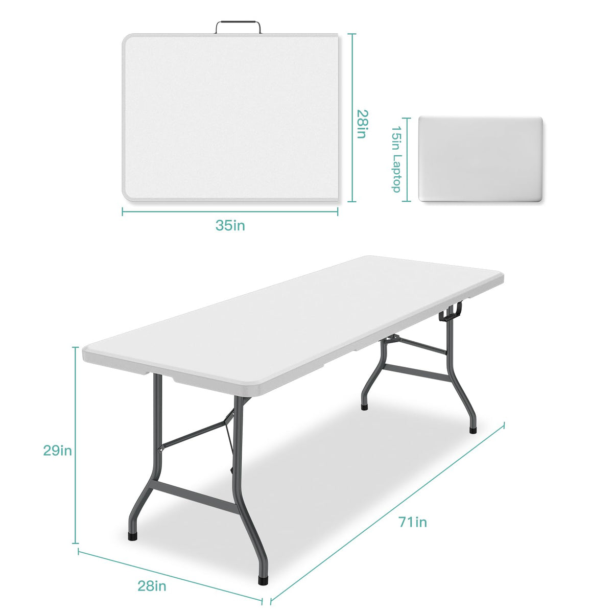 6 ft Portable Folding Table, Waterproof Top, 330 lb Capacity W133
