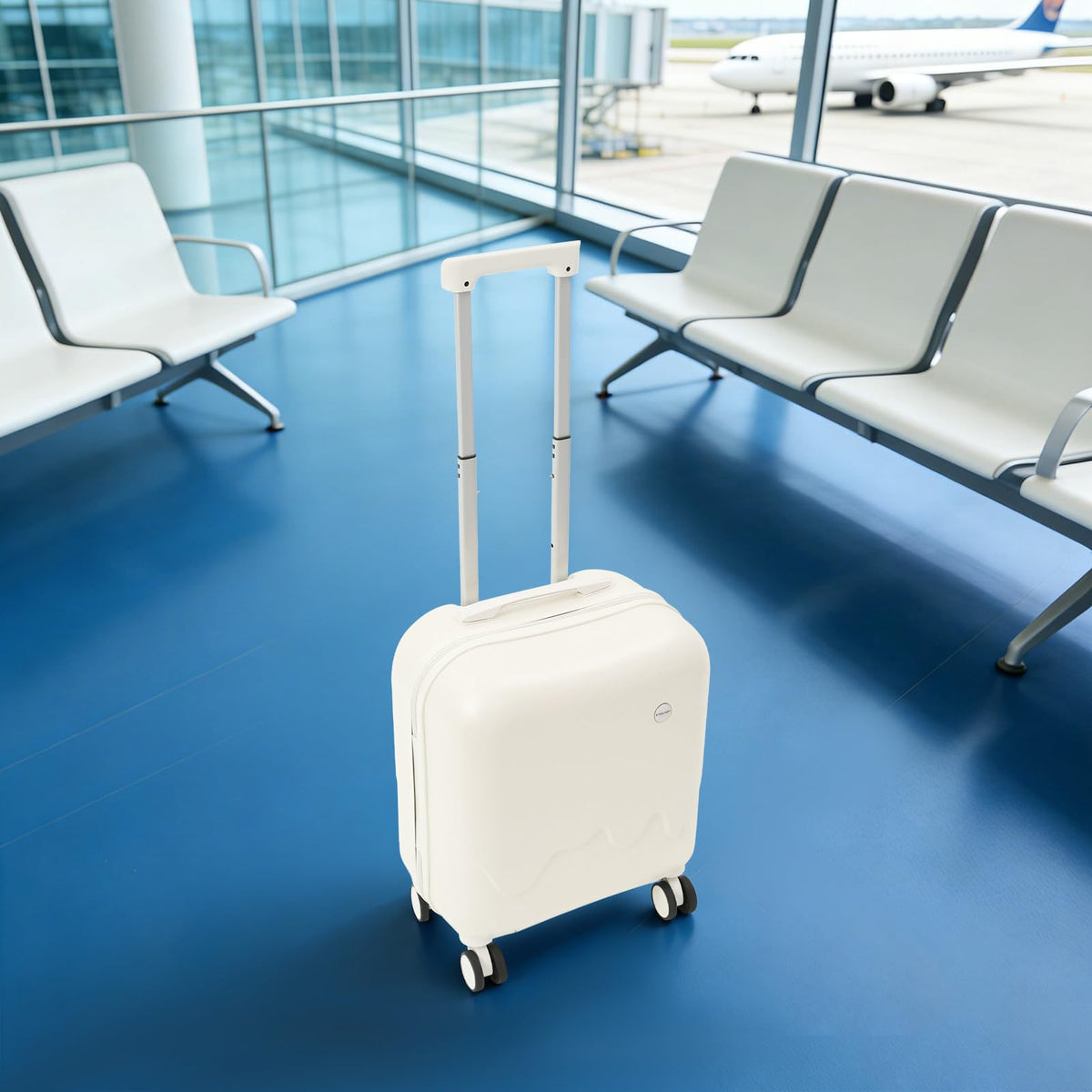 Pearl White 18In Hardside Rolling Suitcase with Cup Holder & USB Port D287284