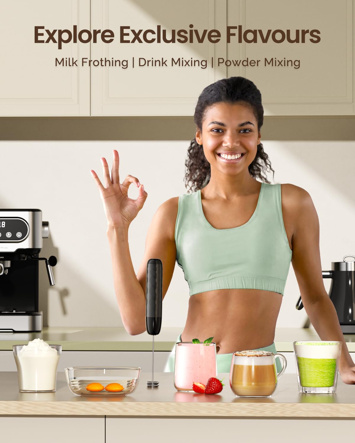 Rechargeable Milk Frother with Detachable Wand Y382065
