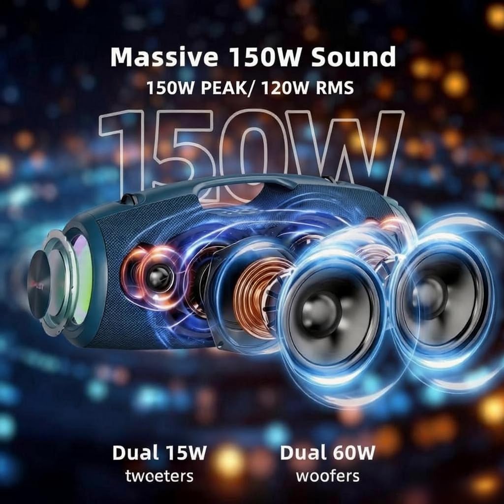 Black 120W Portable Waterproof Bluetooth Speaker C528004