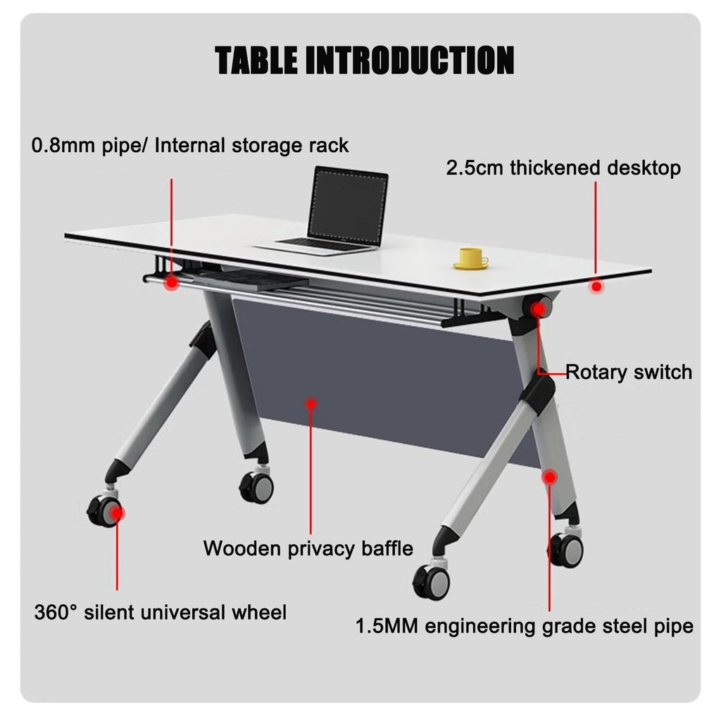 Portable Folding Conference Table with Storage and Wheels B9029