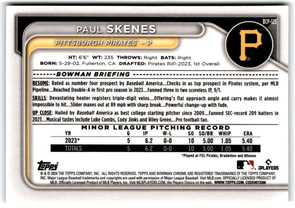 Paul Skenes Baseball Trading Card J8757