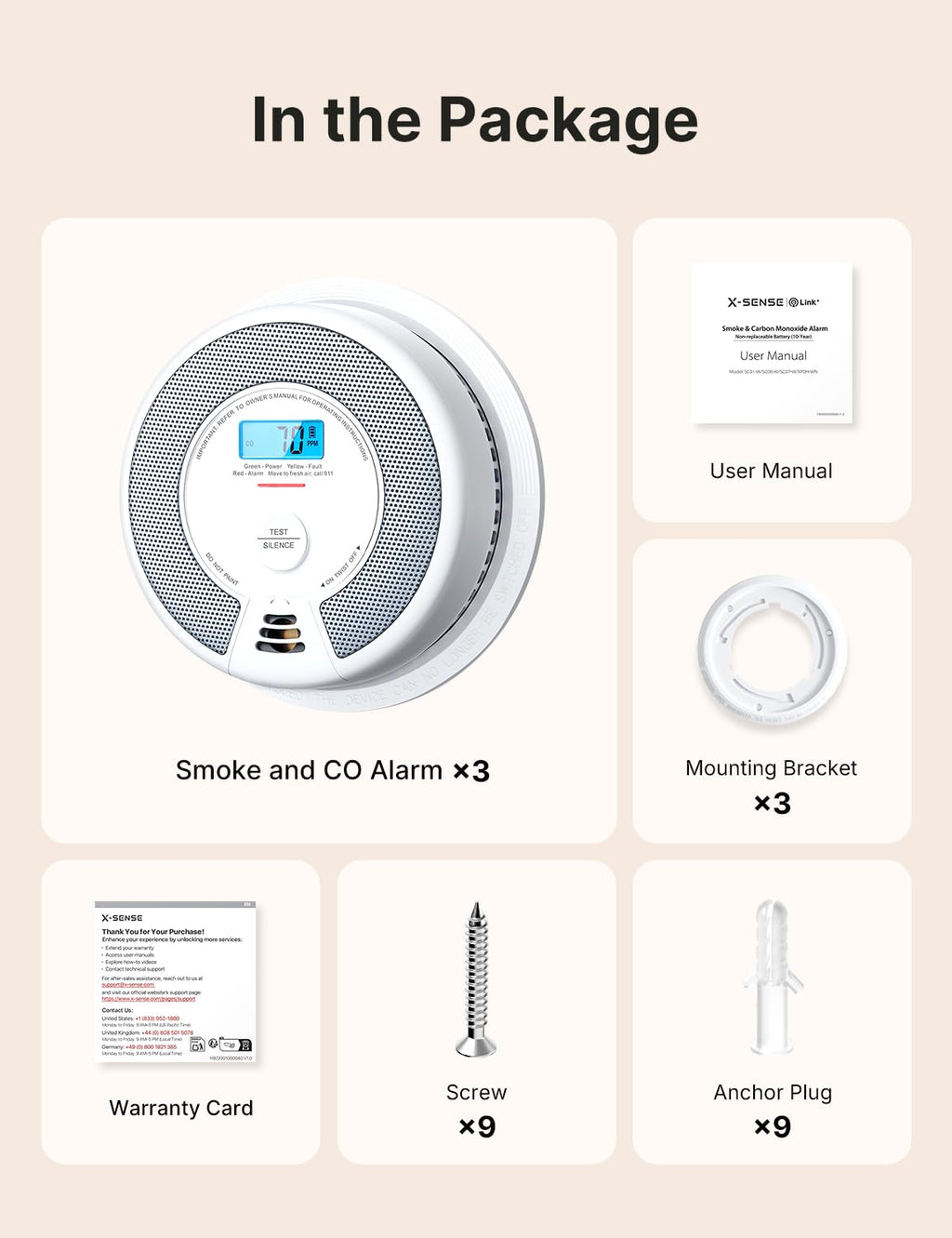 Interconnected Smoke and CO Detector 3-Pack G363