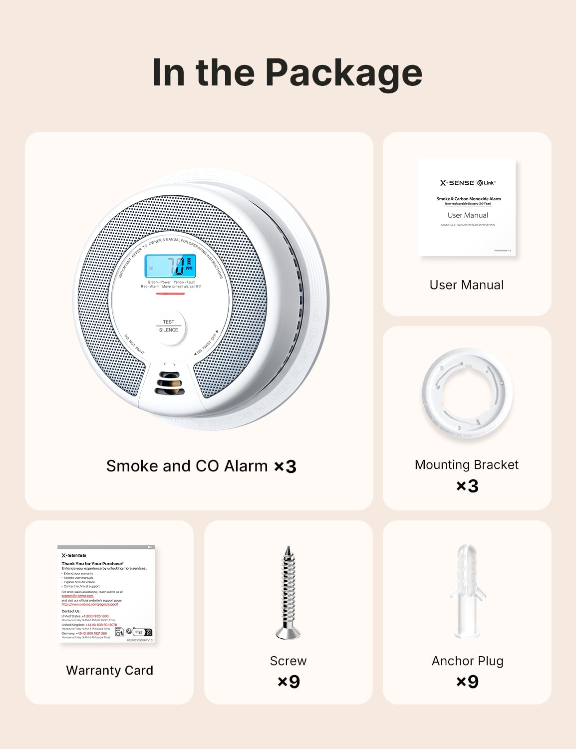 Interconnected Smoke and CO Detector 3-Pack G363