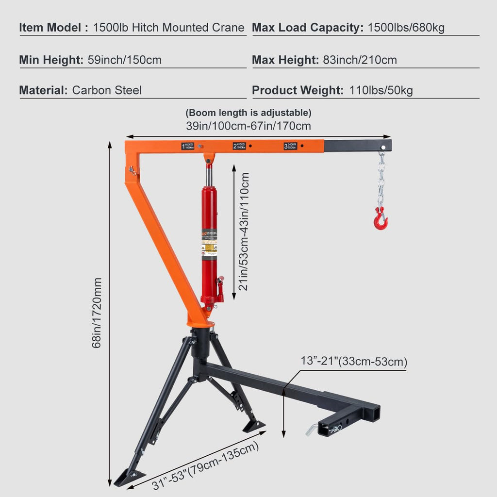 1500 lb Hydraulic Hitch Mounted Truck Crane S140