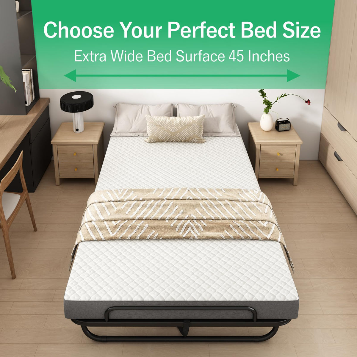 Folding Twin XL Size Bed with Memory Foam Mattress U9877