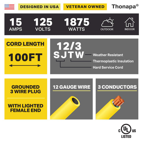 100 Foot Heavy Duty Yellow Extension Cord R117