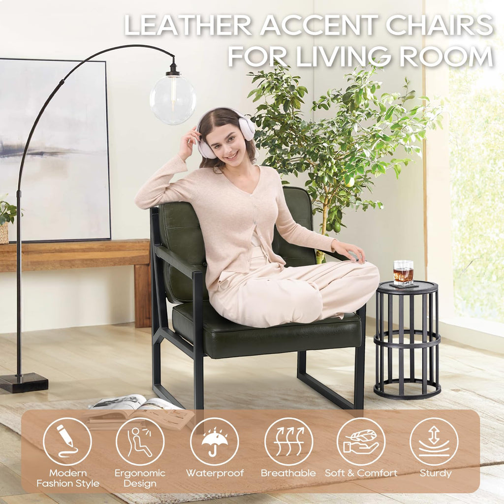 Green Leather Accent Chair Set of 2 O1495