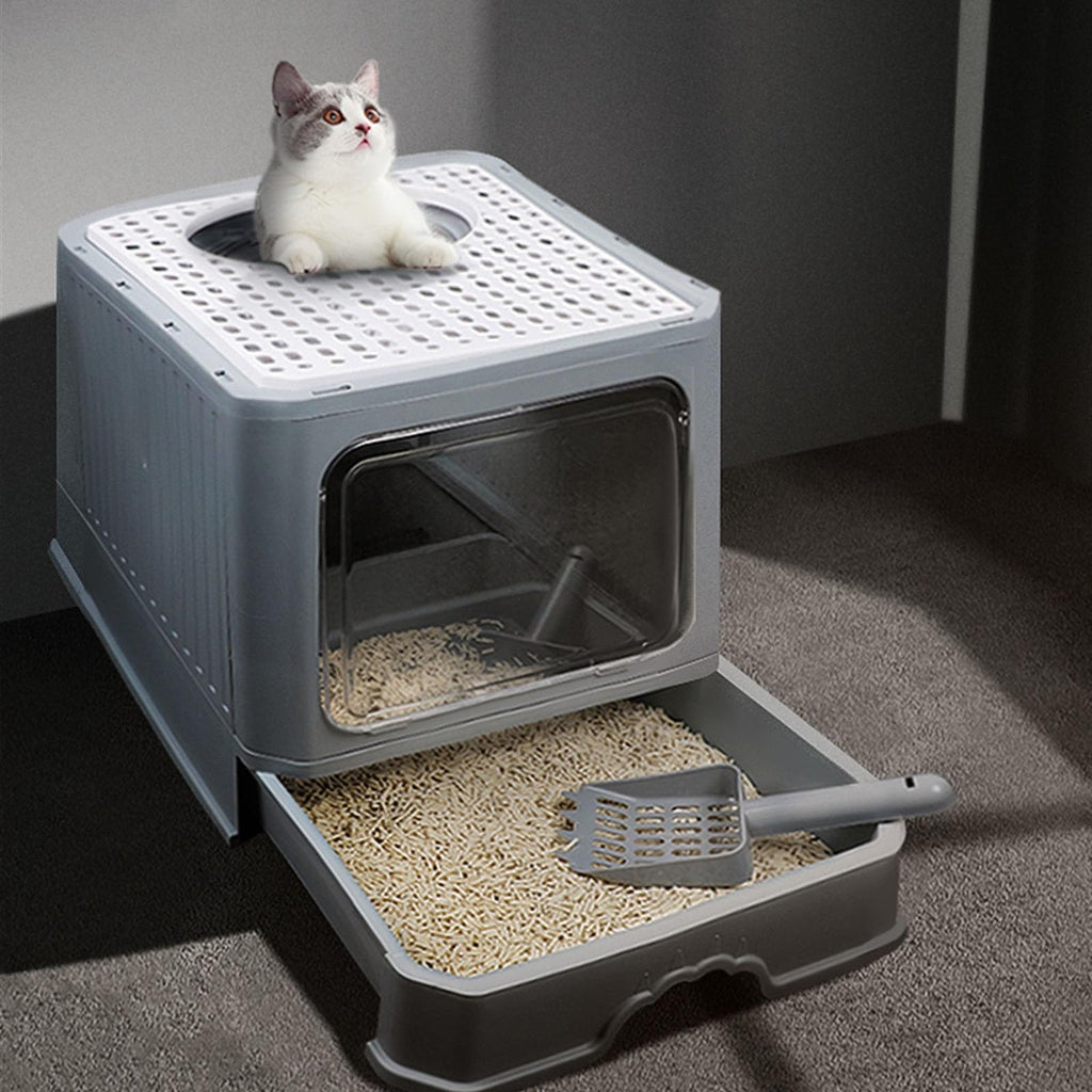 Enclosed Foldable Cat Litter Box with Lid H476995