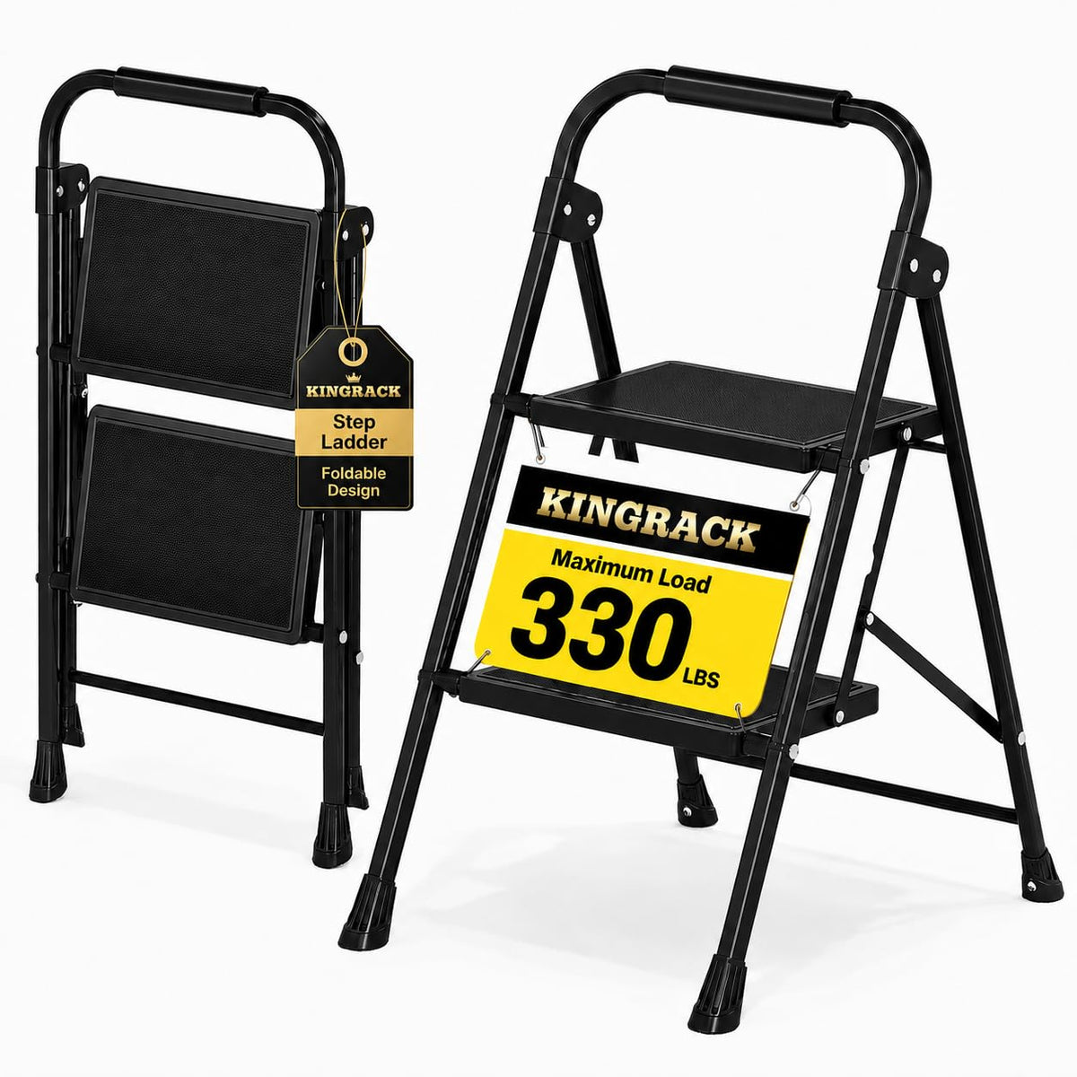 2 Step Folding Step Stool with Handrail Black Z8045