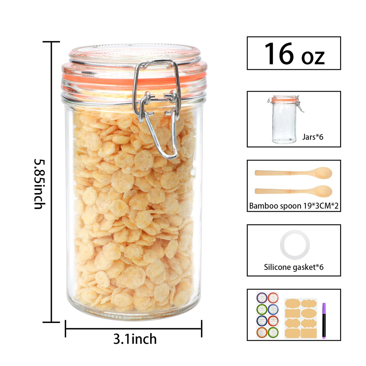 16 oz Glass Jars with Airtight Lid J344