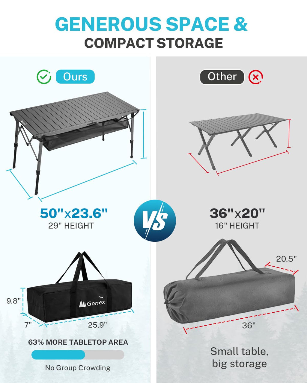 50" Aluminum Folding Camping Table V8388