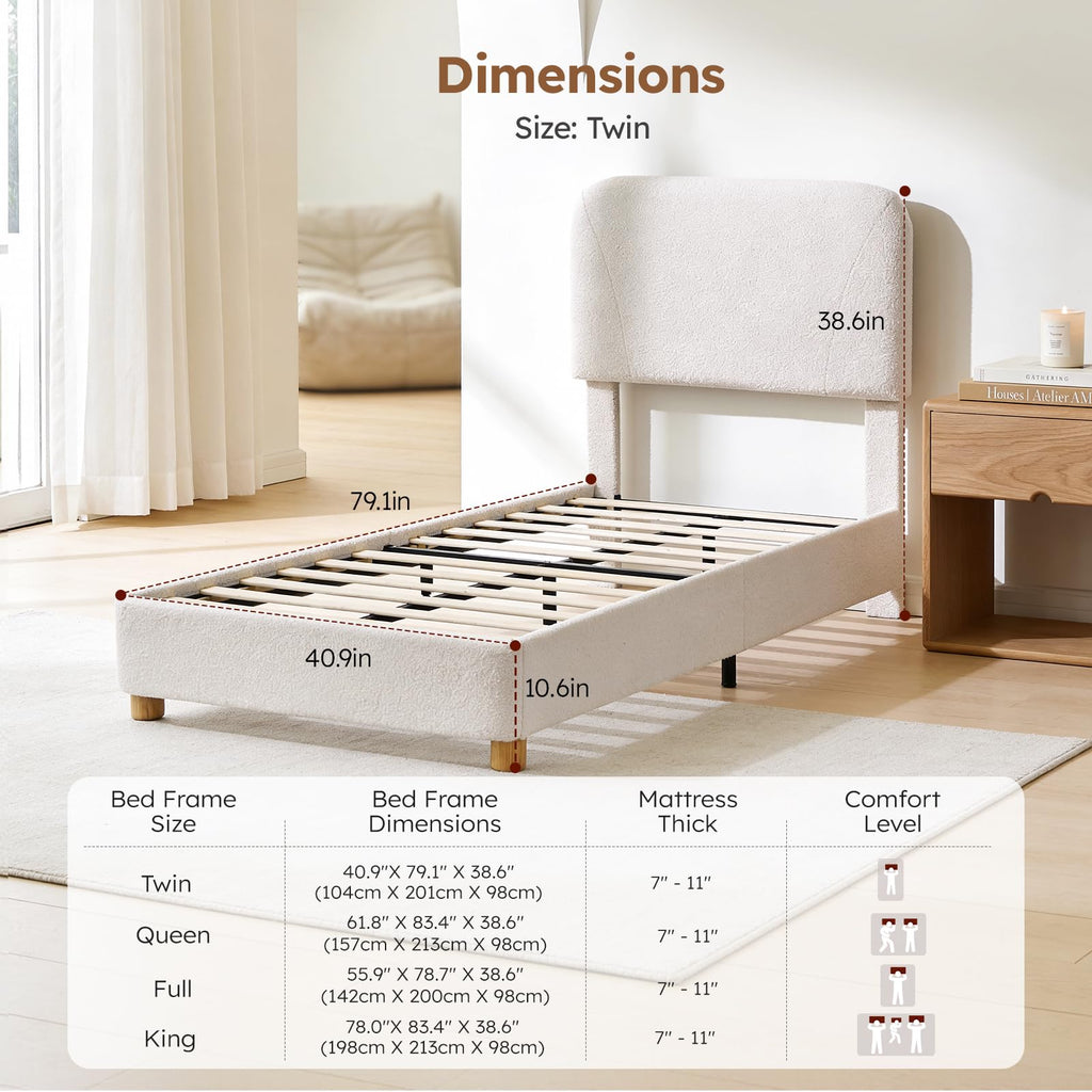 Twin Size Cream Boucle Platform Bed G35958