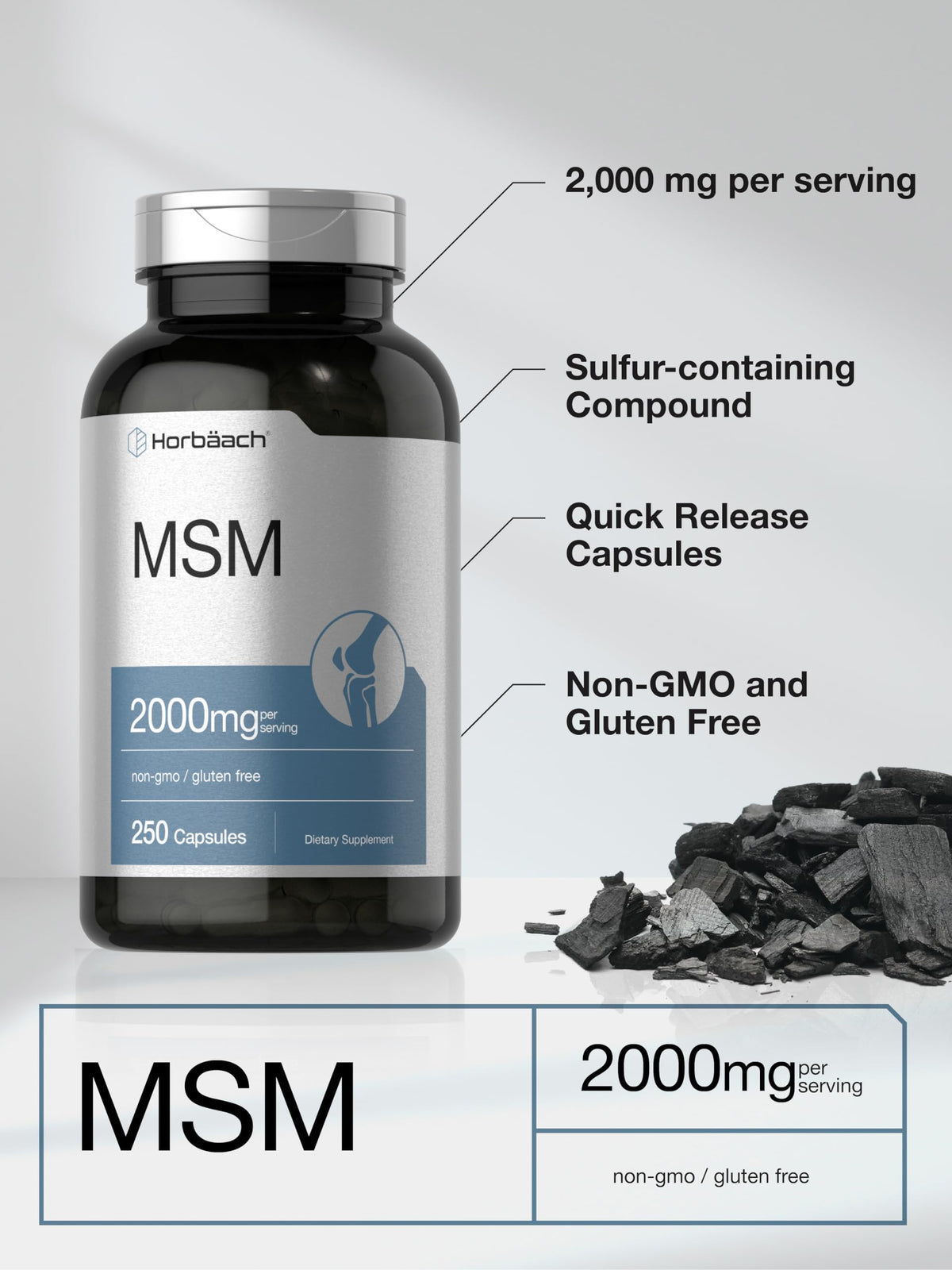 MSM Methylsulfonylmethane 2000mg 250 Capsules J4186