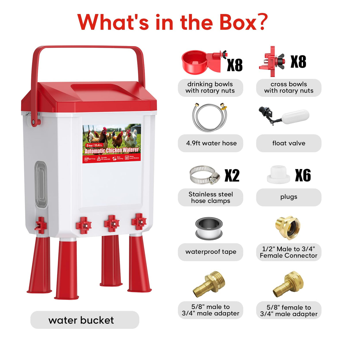 Automatic Chicken Waterer with Float Valve, 3 Gallons Q8668