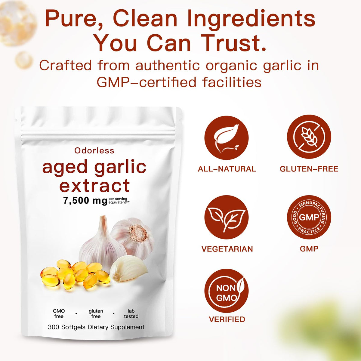 7500mg Organic Garlic Capsules Supplement, Vegetarian, Non-GMO, 300 Count X1627