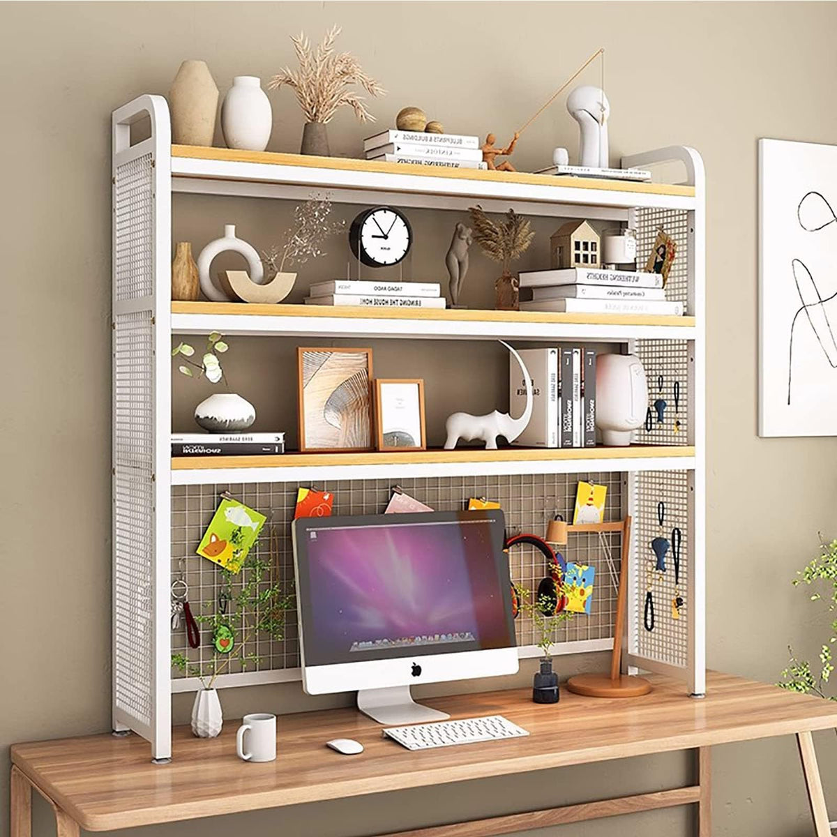 3-Tier Adjustable White Wooden Desktop Bookshelf T170243