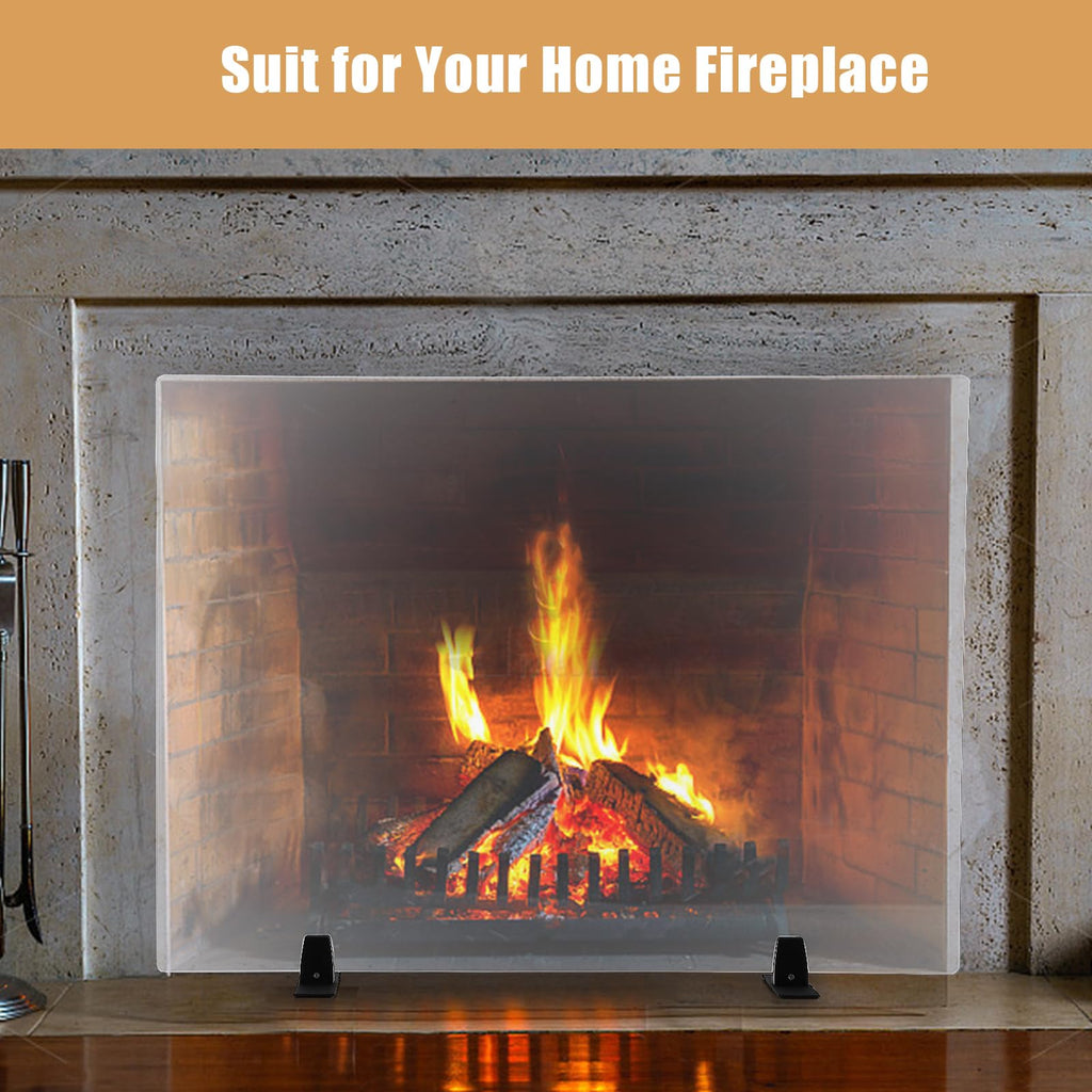 36 Inch Tempered Glass Fireplace Screen with Metal Black Base J769