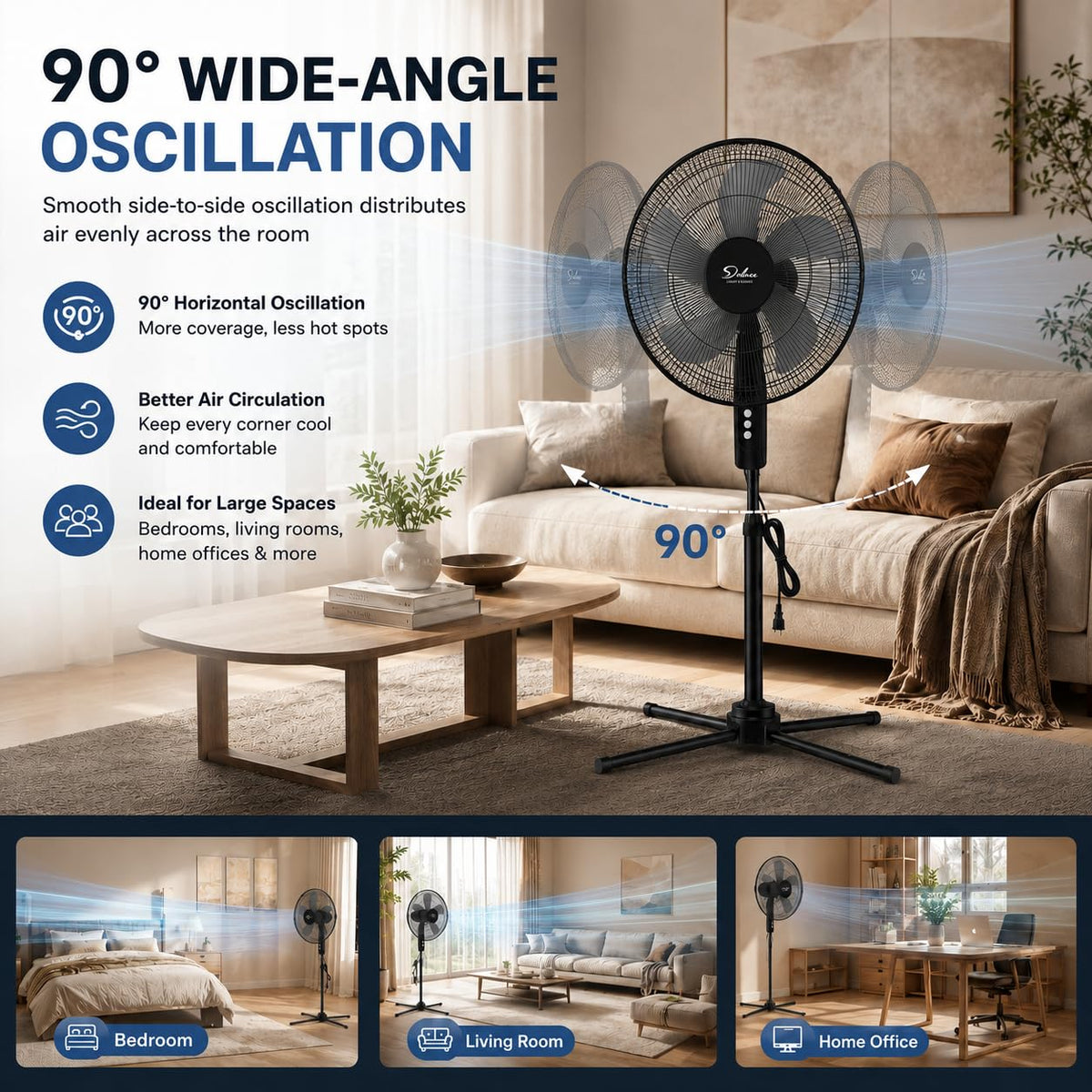 16" Oscillating Pedestal Fan, 3 Speed Standing Fan R244