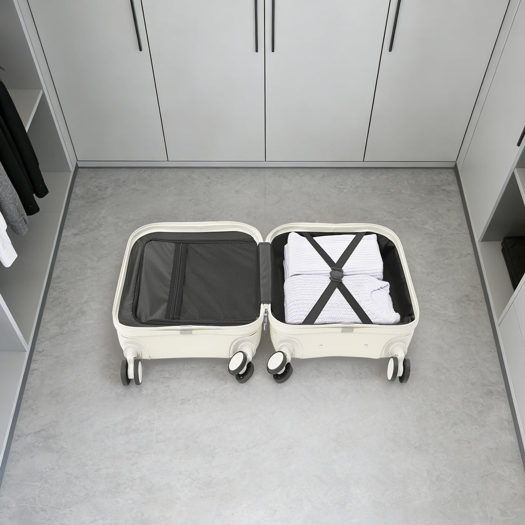 Pearl White 18In Hardside Rolling Suitcase with Cup Holder & USB Port D287284